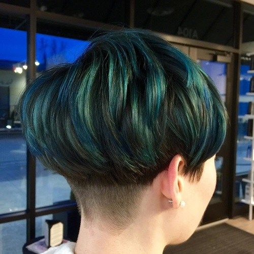 Layered Bowl Cut With Blue And Teal Highlights