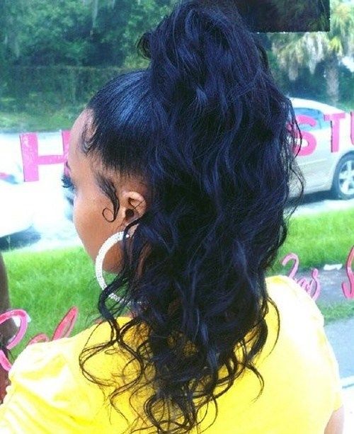 дълго black wavy ponytail