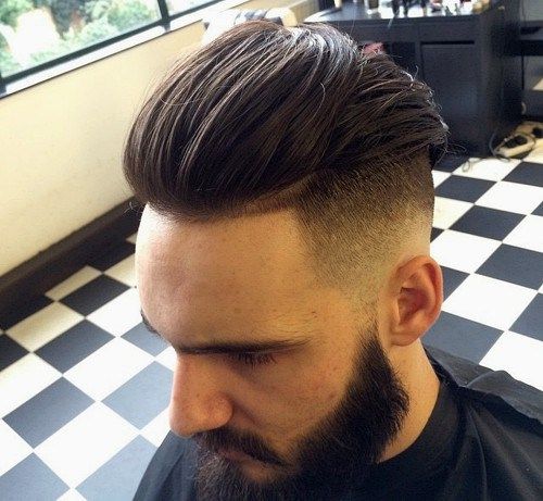 dlouho top, short sides men's hairstyle with beard