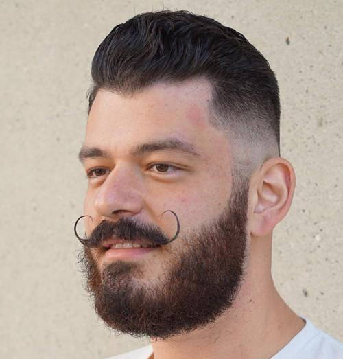 kužel fade, beard and handlebar moustache 