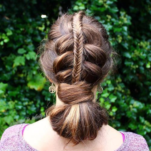 сплетена updo with a looped ponytail