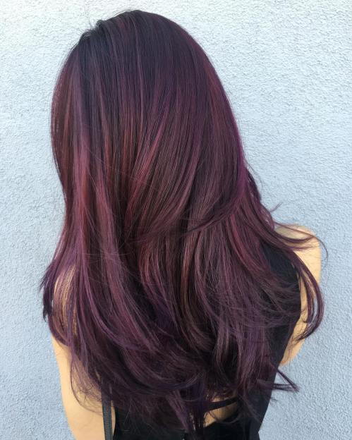 черно Hair With Purple And Brown Balayage