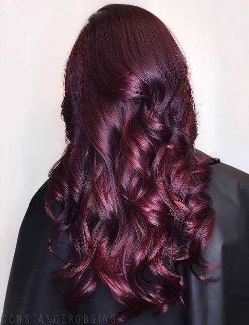 Dlouho Burgundy Hair With Maroon Highlights