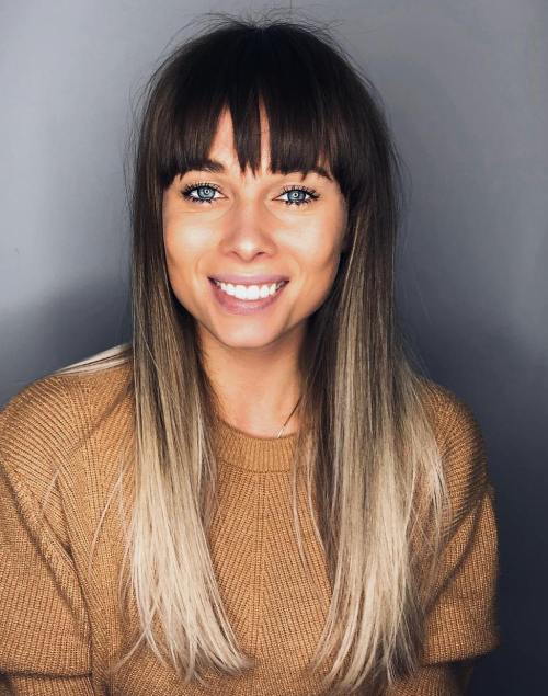 дълго Straight Ombre Hair With Bangs
