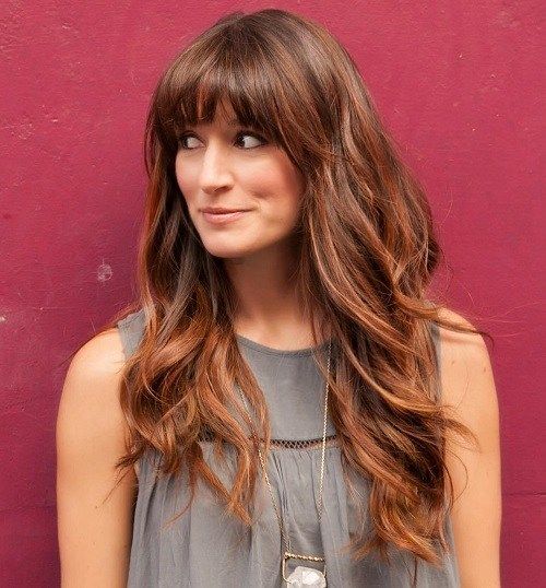 дълго Hairstyle With Bangs For Square Face