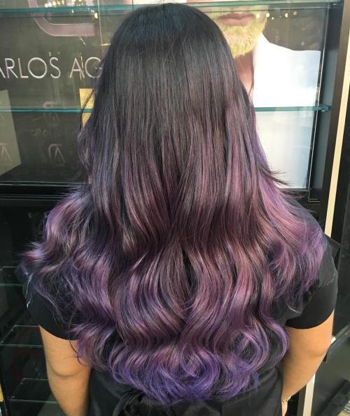 黑发的微妙紫色Ombre
