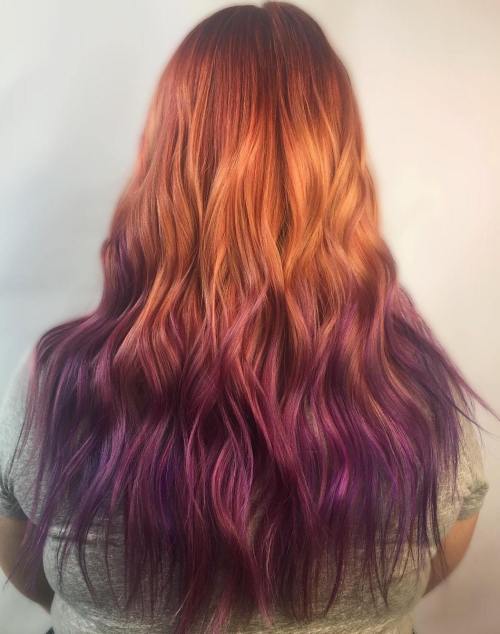 铜到紫色Ombre头发