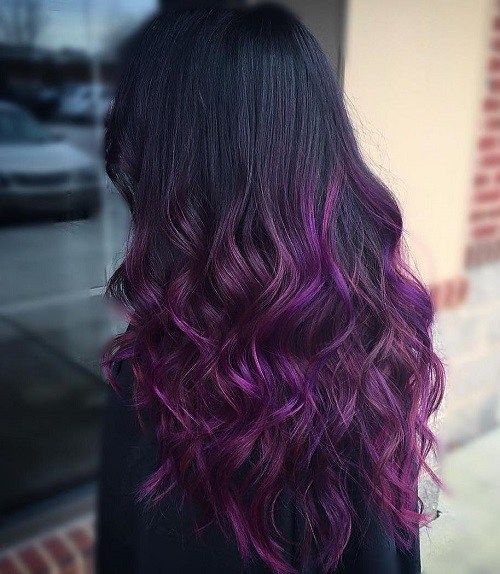 dlouho black hair with reddish purple ombre