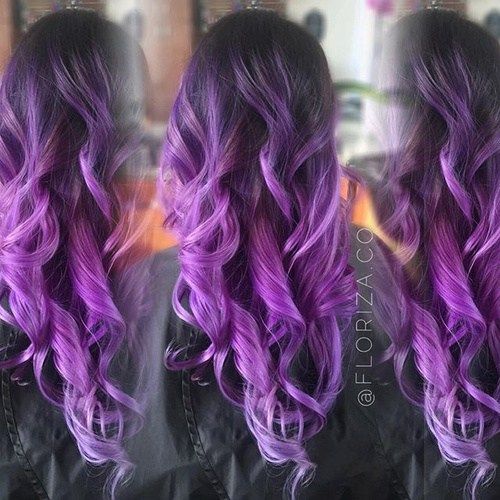 temný brown to purple ombre curls