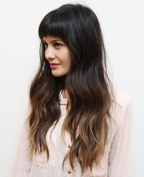 дълго Brown Ombre Hair With Arched Bangs