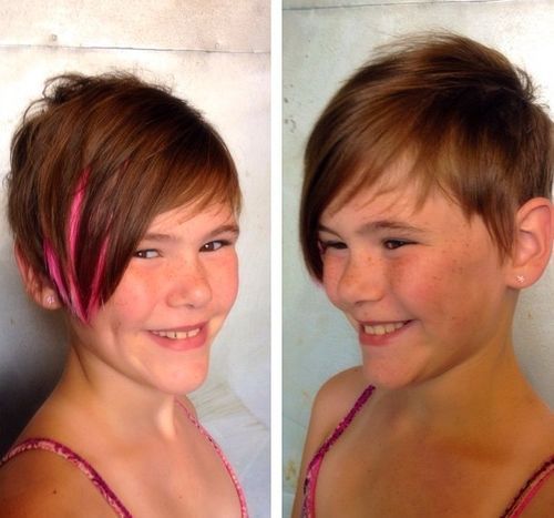 Kurzer asymmetrischer Pixie-Haarschnitt für Mädchen
