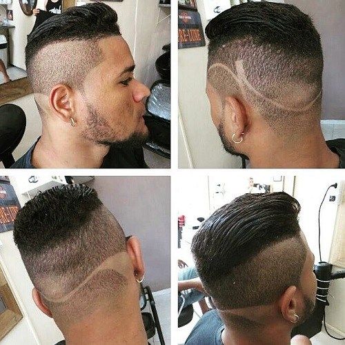 Männer's undercut hairstyle with shaved designs