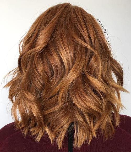 Střední Layered Copper Red Hairstyle