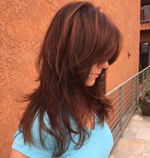 Layered Brown Hair mit Kupfer Balayage
