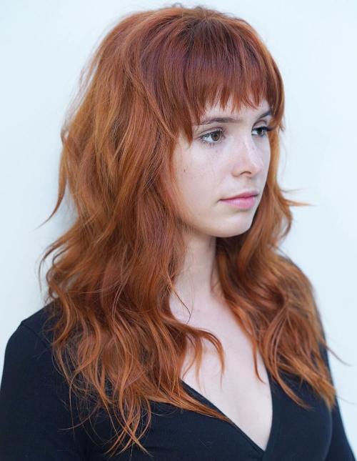 дълго Copper Red Shag With Bangs