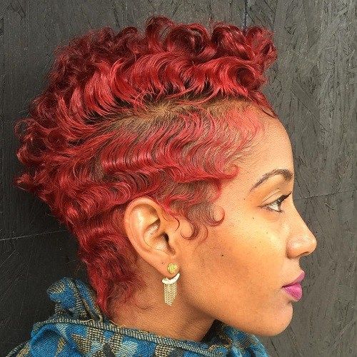 pastel pink/red short curly hairstyle