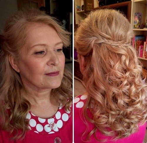 polovina up curly hairstyle with a braid