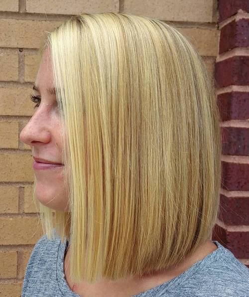 дълго blonde blunt bob with highlights and lowlights