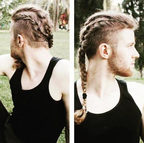 Männer's braided hairstyle for long hair with undercuts