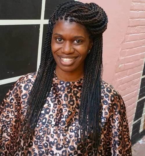 Polovina Up Hairstyle For Senegalese Twists