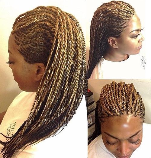 hnědý and golden blonde twists hairstyle