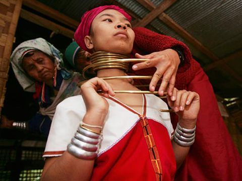 泰国kayan部落的长颈妇女
