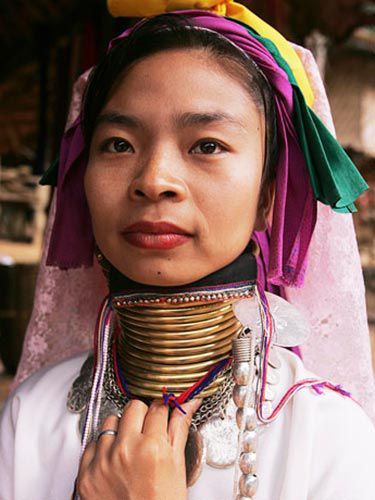 泰国kayan部落的长颈妇女