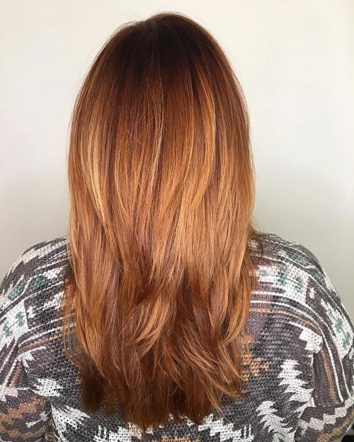 направо red hair with ombre highlights