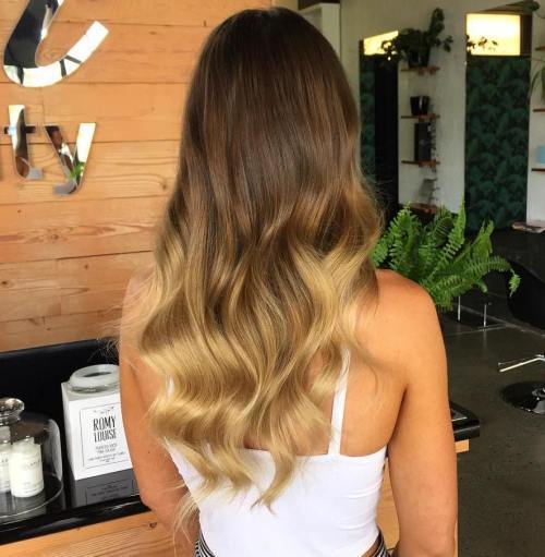дълго Brown Blonde Ombre Hair