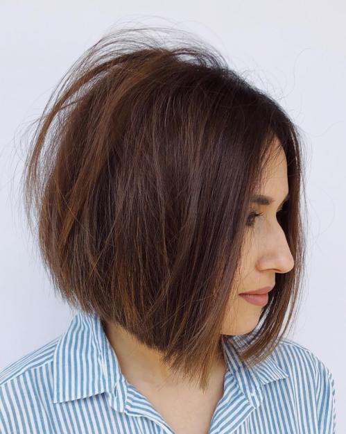 Center-Parted Tousled Brown Bob