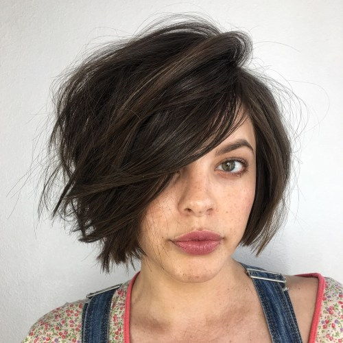 Messy Side-Parted Brown Bob