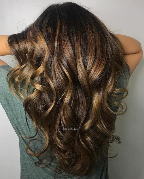 Temný Brown Hair With Chunky Golden Highlights