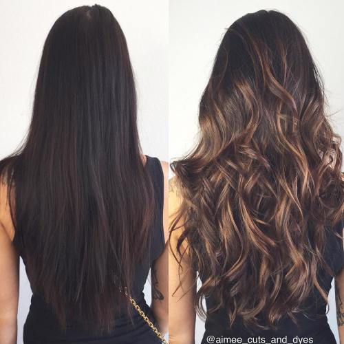 Dlouho Brunette Hair With Highlights