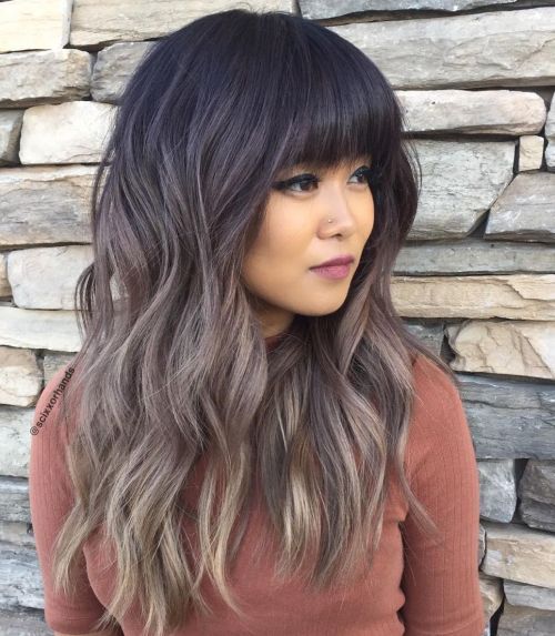 пепел Brown Ombre Hair With Bangs