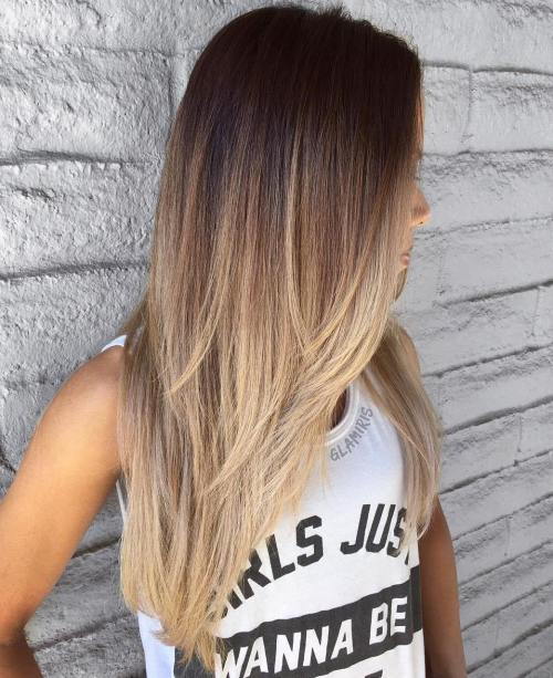 Long Layered Brown zu Blonde Ombre