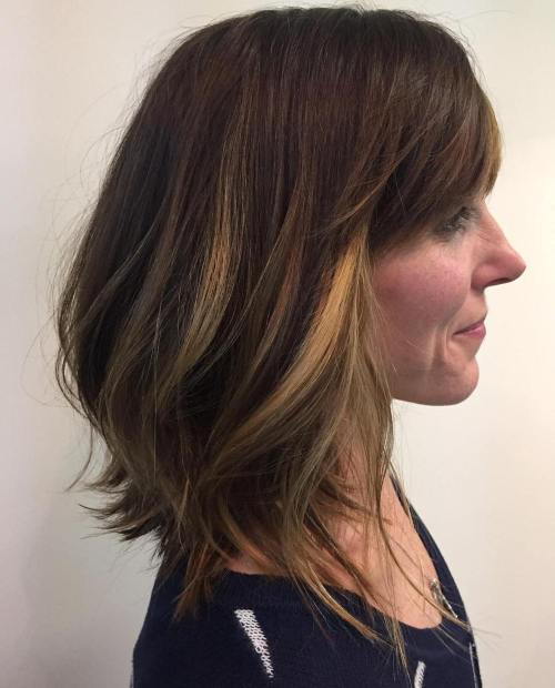 Dlouho Brown Bob With Bangs And Highlights