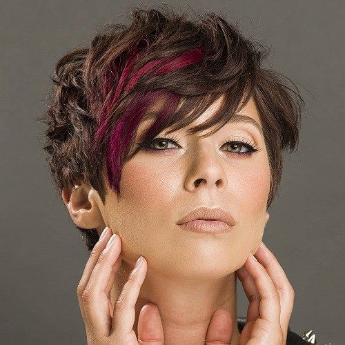 Dlouho Brown Pixie With Burgundy Peekaboo Highlights
