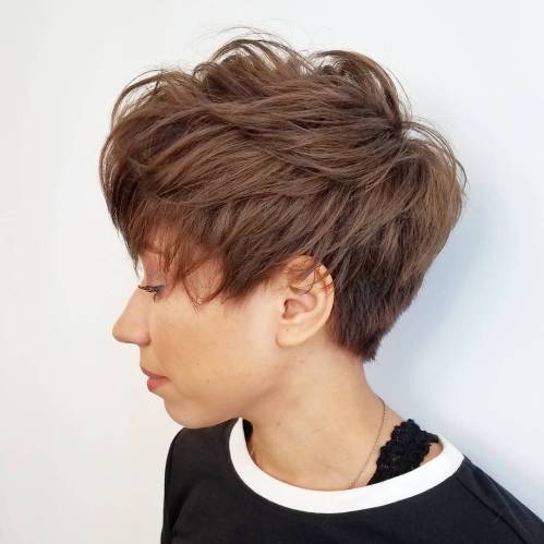 Feathered And Tapered Brown Pixie