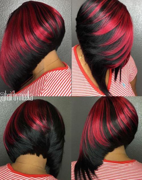 Black-And-Red Angled Bob Weave