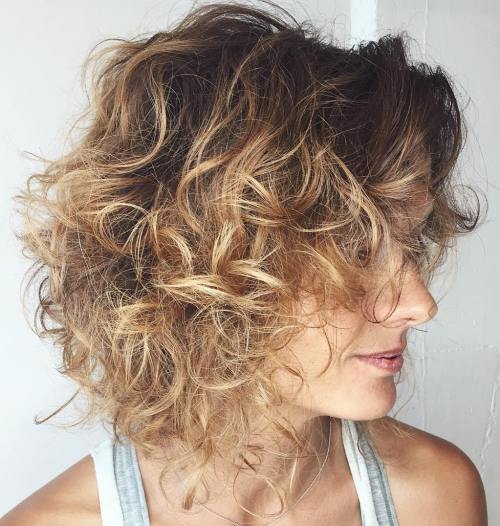 Curly Brown Blonde Ombre Bob
