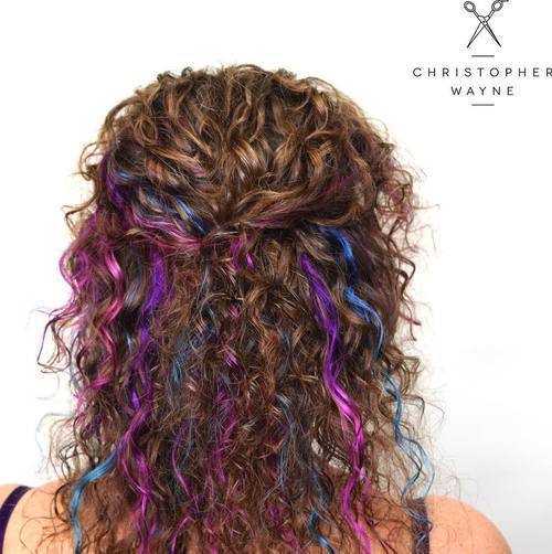 къдрав Brown Hair With Blue And Purple Highlights