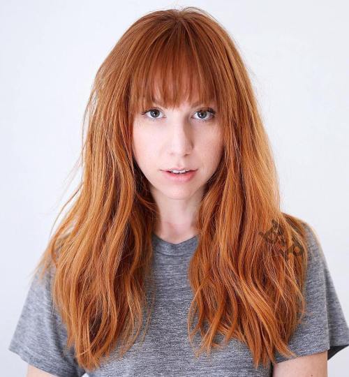 Dlouho Layered Copper Red Hair With Bangs