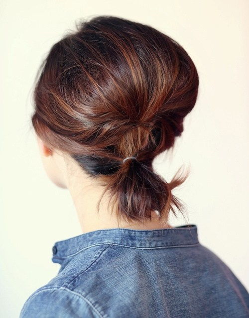 Updo with a small low pony for short hair