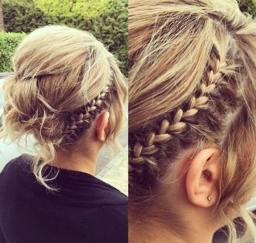 chaotický updo with a braid for thin hair