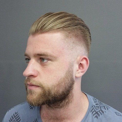 dlouho top short sides men's hairstyle with a beard
