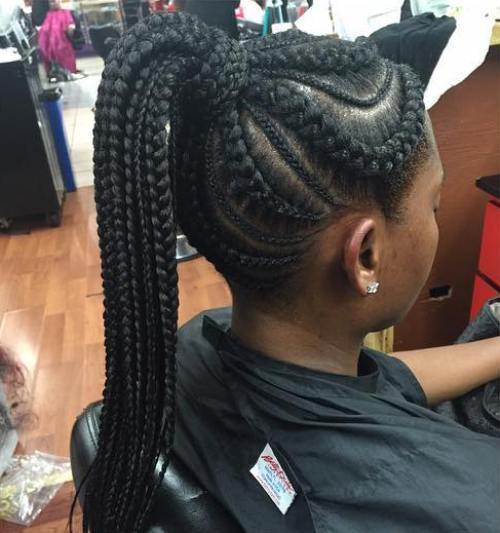 голям And Small Cornrows With A High Ponytail