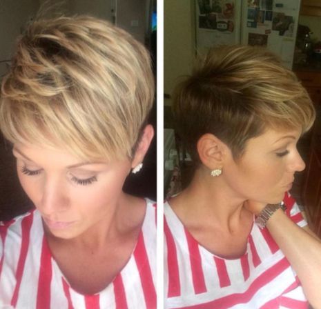 къс light brown pixie with blonde highlights