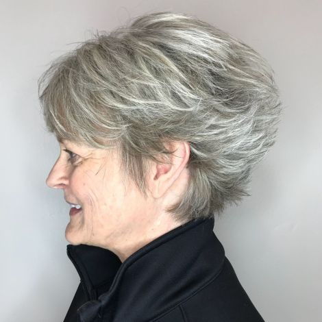 Dlouho Feathered Gray Pixie For Older Women
