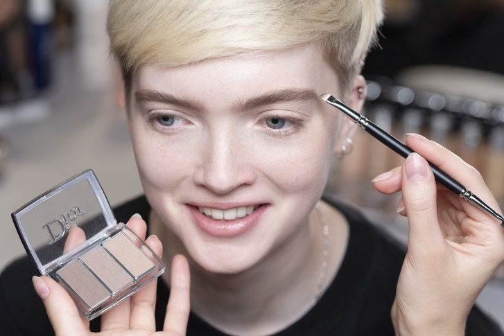 The new Dior Backstage brow palette being used on a model backstage at the Dior Cruise show in Chantilly, France. 