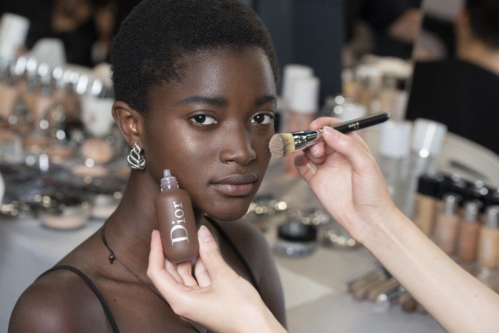 The new Dior Backstage foundation being used on a model backstage at the Dior Cruise show in Chantilly, France. 